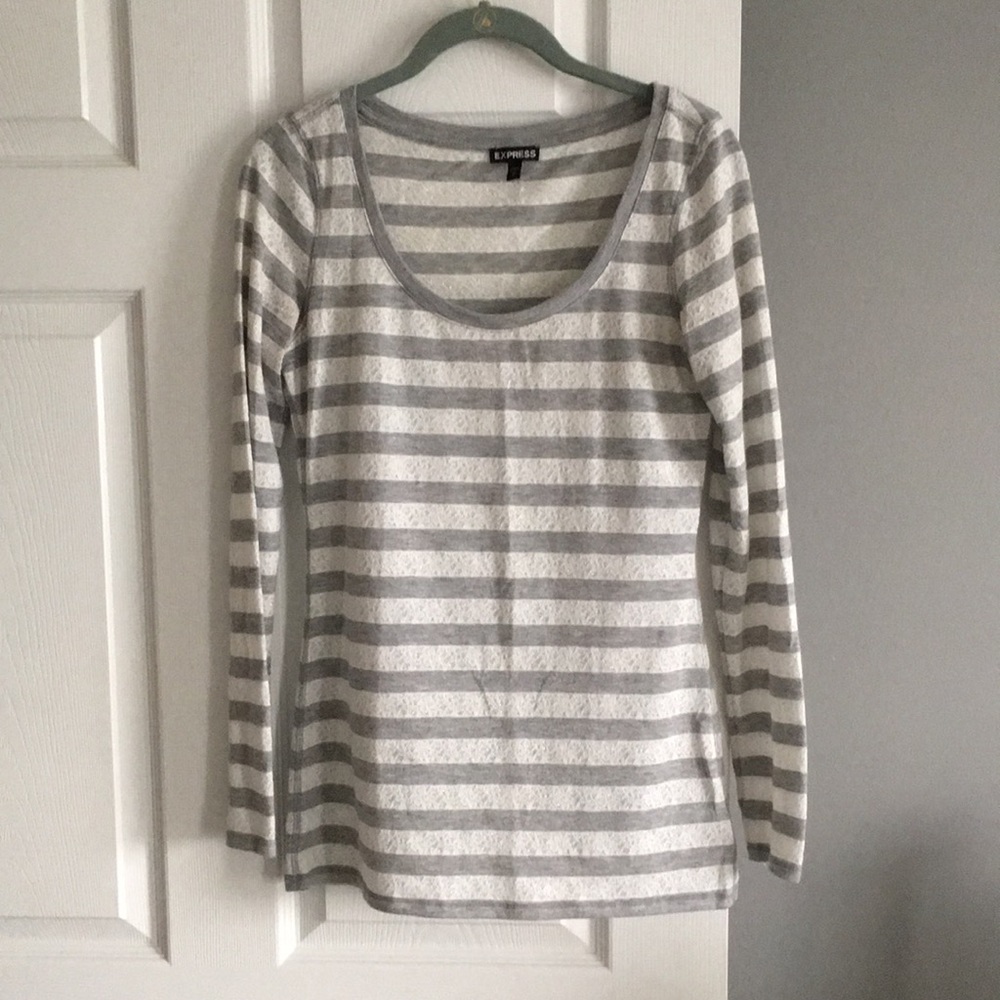 Express gray & white striped shimmer shirt